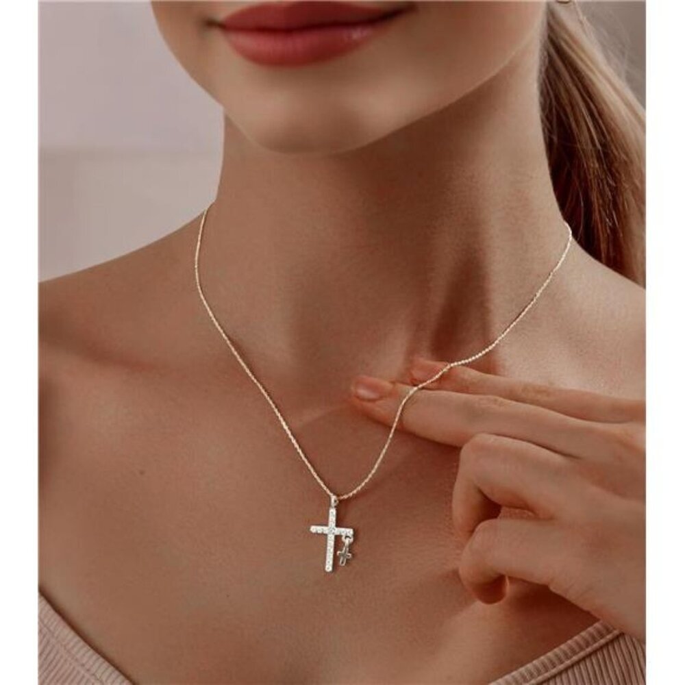 Double Cross Necklace | Silver Layered Pendant.